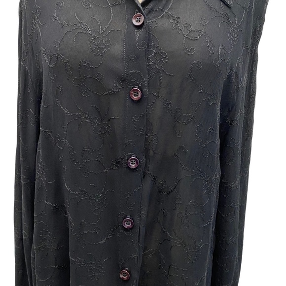 Carole Little Vintage Black Mesh Lace Floral Embroidered Button Down - Picture 4 of 14